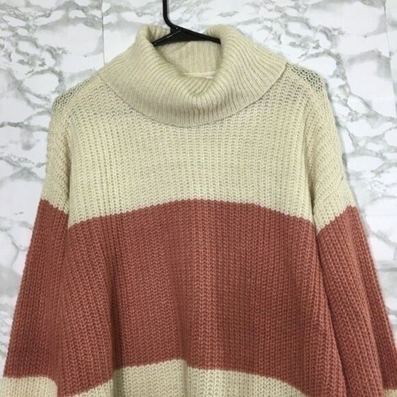 POPSUGAR COLOR BLOCK COWL NECK KNIT BUBBLE SLEEVES SWEATER LARGE CASUAL COMFY - Picture 3 of 10